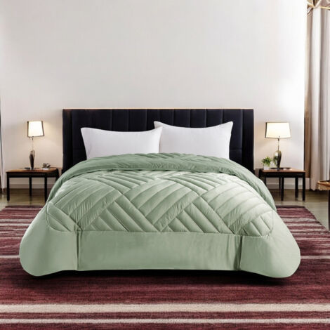 Trapunta Invernale Matrimoniale 'Intreccio' Effetto Piuma Calda e Morbida, in Velluto di Lusso, Imbottitura 280g, 260x260 cm Verde