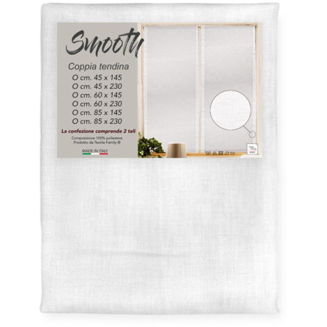 Tendina Smooth Bianco in Poliestere Liscia Tinta Unita, Confezione da 2 Teli, Semitrasparente, Made in Italy COPPIA (2 TELI) CM. 45X145