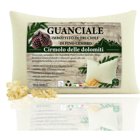 Guanciale Pino Cembro Alto Adige 50x80 - Cuscino Cirmolo Naturale Sonno Profondo - Regolabile, Cotone Grezzo, Relax