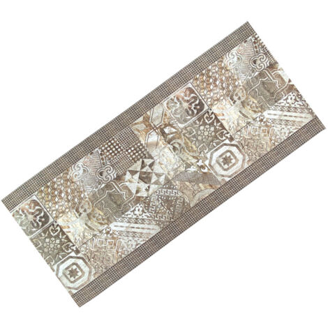 Tappeto Runner Maiolica Beige Antiscivolo – Passatoia Cucina Neutra PVC Lavabile – Made in Italy, Facile da Pulire Cm. 50x420