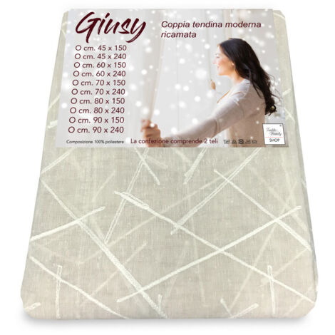 Tendina Giusy Beige - Coppia Tende Vetro Moderne Semitrasparenti Effetto Bouclè in Poliestere COPPIA (2 TELI) CM. 90X150