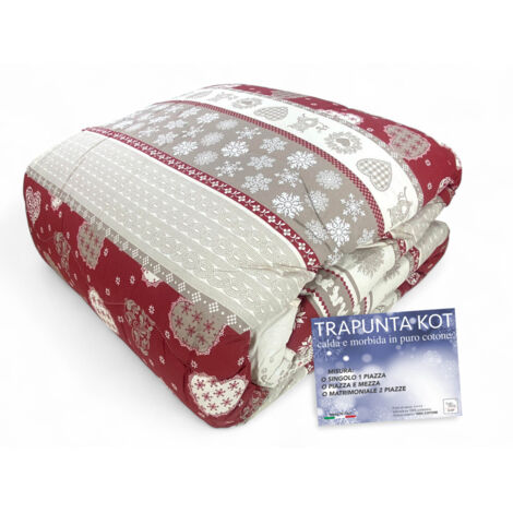 Trapunta Kot Corvara Tirolese - Copriletto Invernale in Puro Cotone - Made in Italy, Imbottitura Anallergica Cm. 170x270