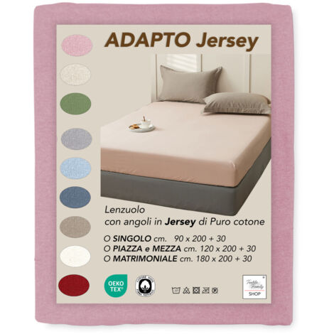 Lenzuola Sotto con Angoli Adapto Jersey Rosa - Cotone Elasticizzato H30cm - Singolo, Piazza e Mezza, Matrimoniale Cm. 90x200
