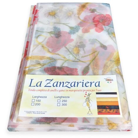 TENDA rete ZANZARIERA MARQUISETTE da esterno piombata PAPAVERI in 4 misure diverse Cm. 150 x 300