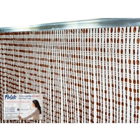 TENDA PABLO © a PERLINE anti insetti MARRONE in PVC antirumore con asta in METALLO Cm. 120x220