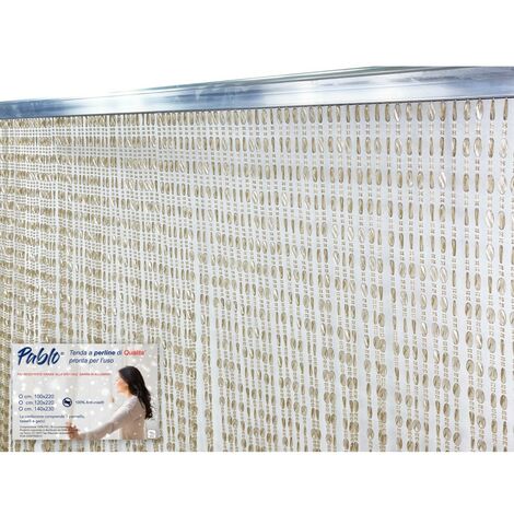 TENDA PABLO © a PERLINE anti insetti BEIGE in PVC antirumore con asta in METALLO Cm. 140x230