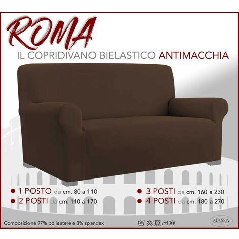 COPRIDIVANO Universale elasticizzato ROMA antimacchia MARRONE 1 POSTO da cm.  80 a 110