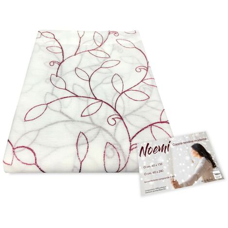 COPPIA TENDINA NOEMI RICAMO MODERNO FOGLIA BORDEAUX COPPIA (2 TELI) CM. 60X240