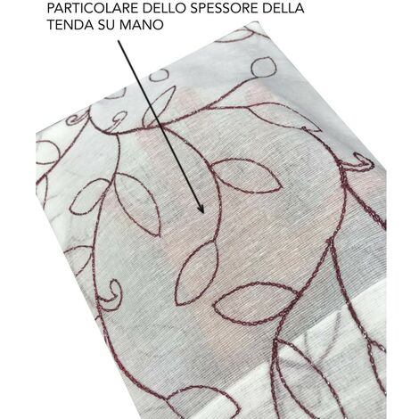 COPPIA TENDINA NOEMI RICAMO MODERNO FOGLIA BORDEAUX COPPIA (2 TELI) CM. 60X150