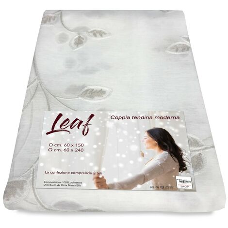 COPPIA tendina VETRO LEAF ricamata BEIGE COPPIA (2 TELI) CM. 60X150
