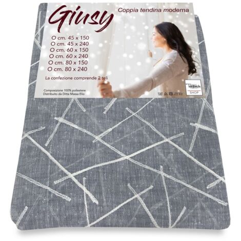 Tendina Giusy Grigio - Coppia Tende Vetro Moderne Semitrasparenti Effetto Bouclè in Poliestere COPPIA (2 TELI) CM. 45X240