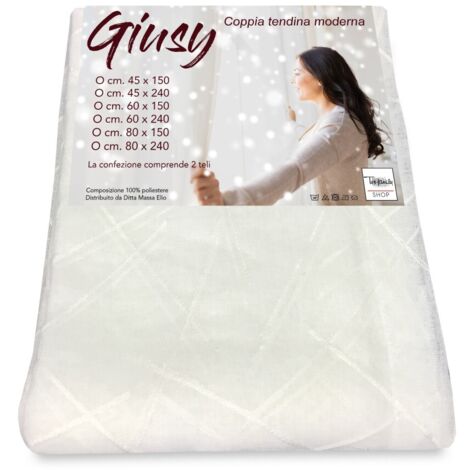 Tendina Giusy Bianco - Coppia Tende Vetro Moderne Semitrasparenti Effetto Bouclè in Poliestere COPPIA (2 TELI) CM. 80X150