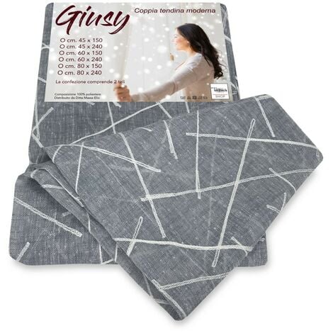 COPPIA TENDINA VETRO MODERNA LARGA 45 o 60 o 80 GIUSY GRIGIO COPPIA (2 TELI) CM. 45x150