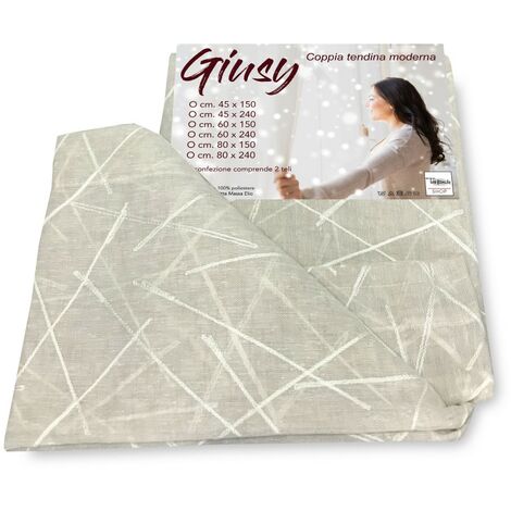 COPPIA TENDINA VETRO MODERNA LARGA 45 o 60 o 80 GIUSY BEIGE COPPIA (2 TELI) CM. 45x150
