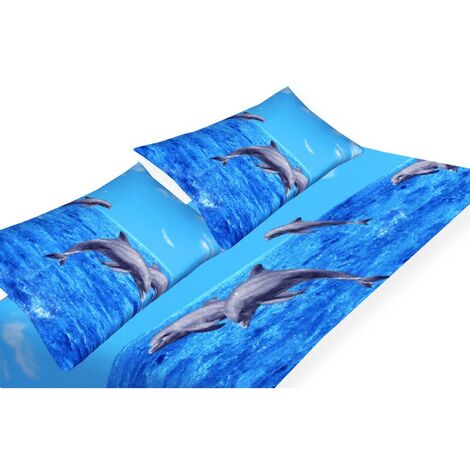 Loussiesd Set di lenzuola 3D con delfini ragazzi,marino, oceano, con angoli, stampa animali marini, set di biancheria da letto della stanza, 3 pezzi