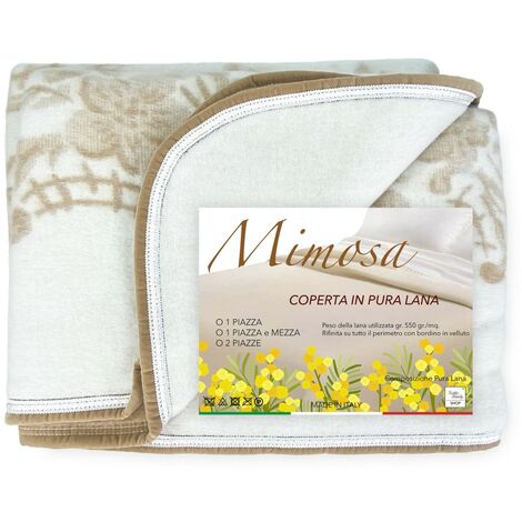 COPERTA Invernale IN PURA LANA MIMOSA-ANIROS Made in Italy 2 PIAZZE