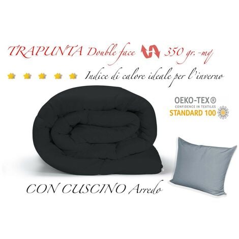 TRAPUNTA NR piumone TINTA UNITA NERO - GRIGIO double face INVERNALE 350 GR. Singolo 1 PIAZZA cm. 180x260