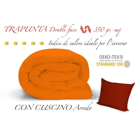 TRAPUNTA BX piumone TINTA UNITA BORDEAUX - ARANCIO double face INVERNALE 350 GR. CON FEDERA ARREDO Singolo 1 PIAZZA cm. 180x260