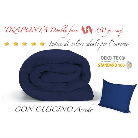 TRAPUNTA BL piumone TINTA UNITA BLU - BLUETTE double face INVERNALE 350 GR. CON FEDERA ARREDO Singolo 1 PIAZZA cm. 180x260