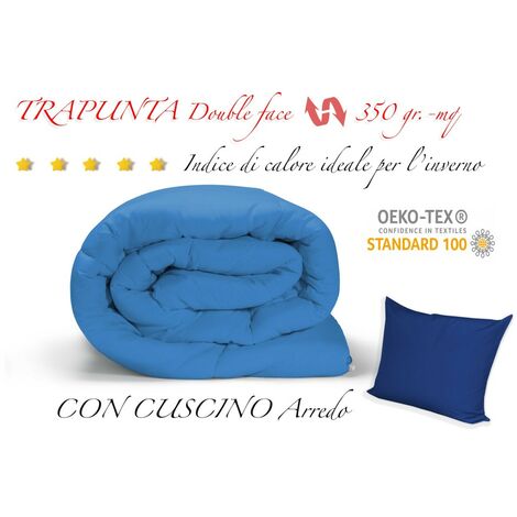 TRAPUNTA BL piumone TINTA UNITA BLU - BLUETTE double face INVERNALE 350 GR. CON FEDERA ARREDO Singolo 1 PIAZZA cm. 180x260