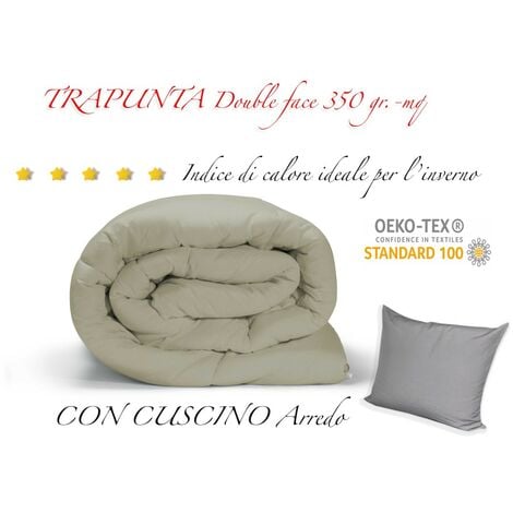 TRAPUNTA GR piumone TINTA UNITA GRIGIO double face INVERNALE 350 GR. CON FEDERA ARREDO Singolo 1 PIAZZA cm. 180x260