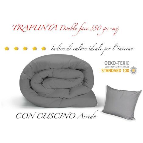 TRAPUNTA GR piumone TINTA UNITA GRIGIO double face INVERNALE 350 GR. CON FEDERA ARREDO Matrimoniale 2 PIAZZE cm. 260x260