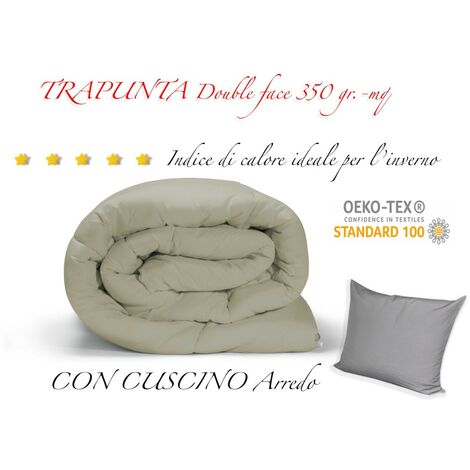 TRAPUNTA GR piumone TINTA UNITA GRIGIO double face INVERNALE 350 GR. CON FEDERA ARREDO Matrimoniale 2 PIAZZE cm. 260x260