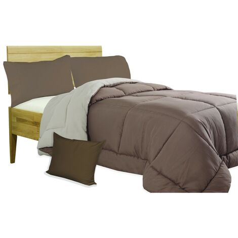 TRAPUNTA MR piumone TINTA UNITA PANNA - MARRONE double face INVERNALE 350 GR. CON FEDERA ARREDO Matrimoniale 2 PIAZZE cm. 260x260