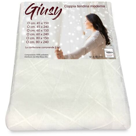COPPIA TENDINA VETRO MODERNA LARGA 45 o 60 o 80 GIUSY BIANCO COPPIA (2 TELI) CM. 45X240