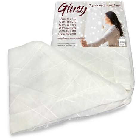 COPPIA TENDINA VETRO MODERNA LARGA 45 o 60 o 80 GIUSY BIANCO COPPIA (2 TELI) CM. 45X240