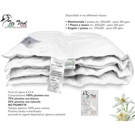 PIUMINO TEX TIROL © STELLA ALPINA WINTER 300 gsm. 100% PIUMINO OCA INVERNALE Cm. 155X200