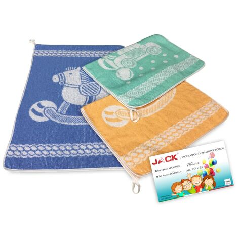 Tex Family Set 3 Asciugamani Bambino WOOLY 40x50 Cm. Puro Cotone Double Face Con Pecorella. Made In Italy. Per Maschio.