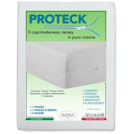 COPRIMATERASSO PROTECK con cerniera Zip IN JERSEY di puro cotone elasticizzato 1 PIAZZA E MEZZA