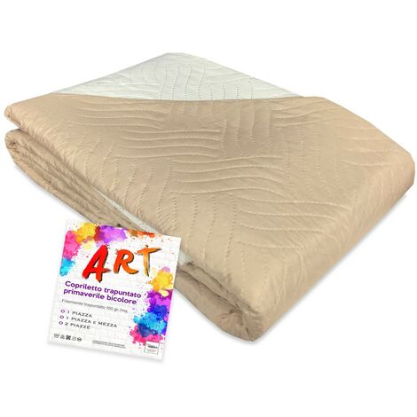 COPRILETTO trapuntato ART TINTA UNITA BICOLORE Beige 1 PIAZZA E MEZZA