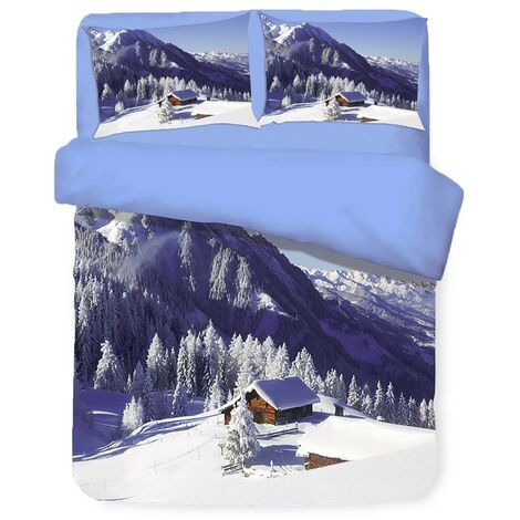 COPRIPIUMINO Rasatello HD FOTOGRAFICO BAITA NEVE Matrimoniale cm. 250x200