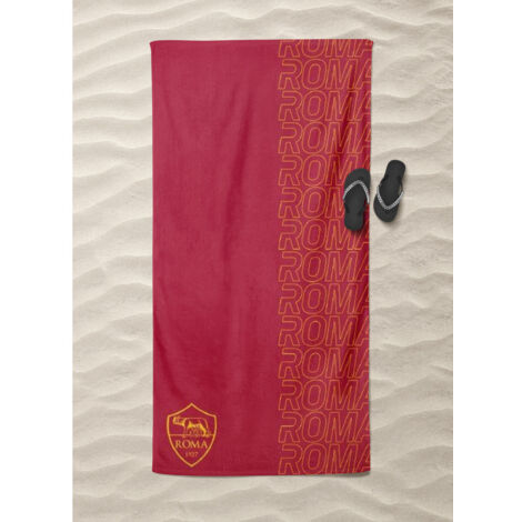 TELO MARE SPORT ROMA MISURA CM.70X140 ORIGINALE A.S. ROMA CON ZAINO TEXFAMILY PORTATELO e cartolina ROMA È (1/4)