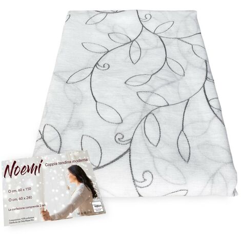 COPPIA tendina NOEMI ricamo MODERNO FOGLIA grigio COPPIA (2 TELI) CM. 60X240