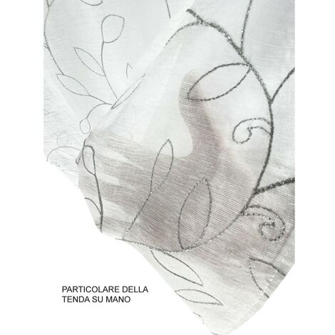 COPPIA tendina NOEMI ricamo MODERNO FOGLIA grigio COPPIA (2 TELI) CM. 60X150