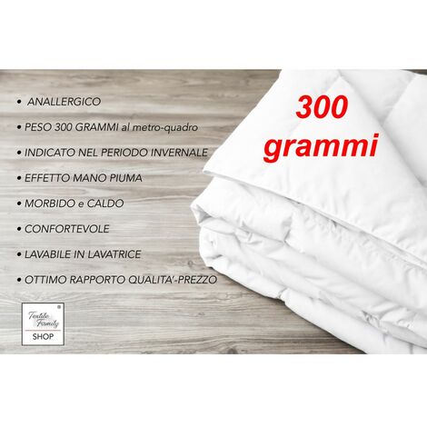 PIUMINO Letto Sintetico BIANCO INVERNALE 300 gr./mq. Caldo e Morbido 1 PIAZZA E MEZZA