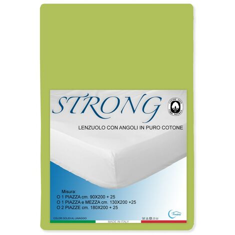LENZUOLO con ANGOLI STRONG tinta unita VERDE ACIDO made in Italy 1 piazza e mezza