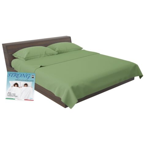 COMPLETO lenzuolo STRONG LENZUOLA tinta unita VERDE PRATERIA puro COTONE Made in Italy Due Piazze