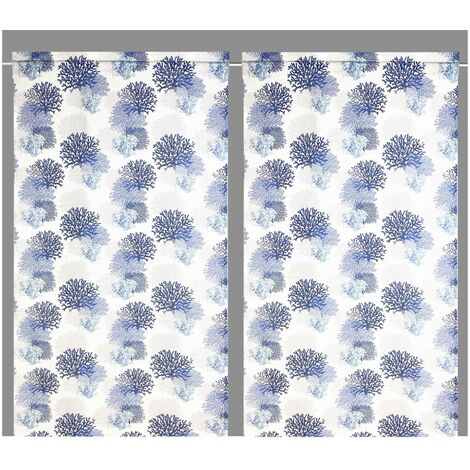 TENDINA vetro MODERNA larga 45 o 60 o 80 CORALLI BLU misto lino Made in Italy 1 Telo cm. 80x150