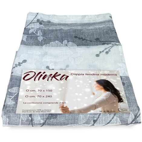 COPPIA TENDINA bouclè VETRO OLINKA GRIGIO con LUREX COPPIA (2 TELI) CM. 70X150