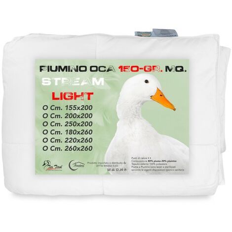 PIUMINO OCA Stream ESTIVO Leggero 150 GR. 80% PIUMA OCA 20% PIUMINO OCA Bianco Cm. 250x200
