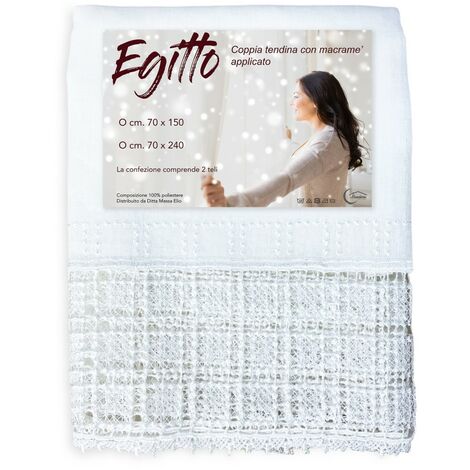COPPIA tendina a vetro EGITTO con PIZZO macramè bianco COPPIA (2 TELI) CM. 70X150