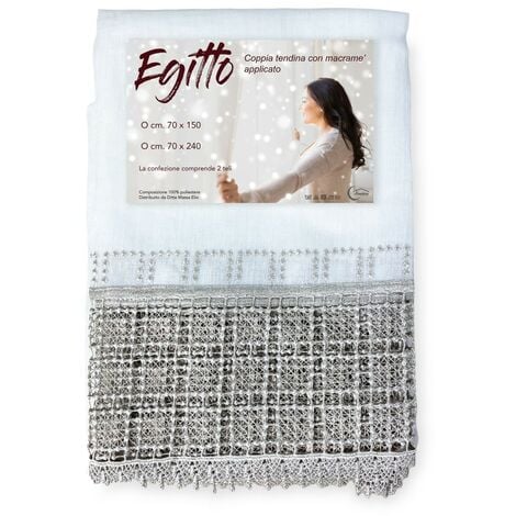 COPPIA tendina a vetro EGITTO con PIZZO macramè grigio COPPIA (2 TELI) CM. 70X150