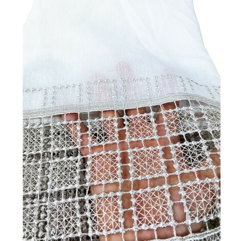 COPPIA tendina a vetro EGITTO con PIZZO macramè grigio COPPIA (2 TELI) CM. 70X150