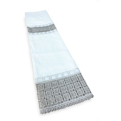 COPPIA tendina a vetro EGITTO con PIZZO macramè grigio COPPIA (2 TELI) CM. 70X150