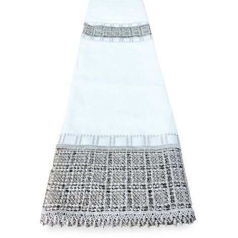 COPPIA tendina a vetro EGITTO con PIZZO macramè grigio COPPIA (2 TELI) CM. 70X150