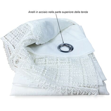 TENDA tendaggio EGITTO con PIZZO macramè bianco cm. 140x290